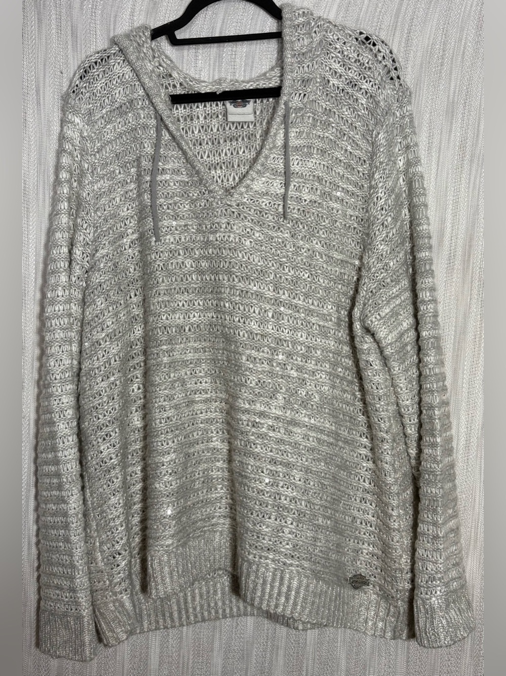 Harley-Davidson Silver Metallic Hooded V-Neck Sweater
